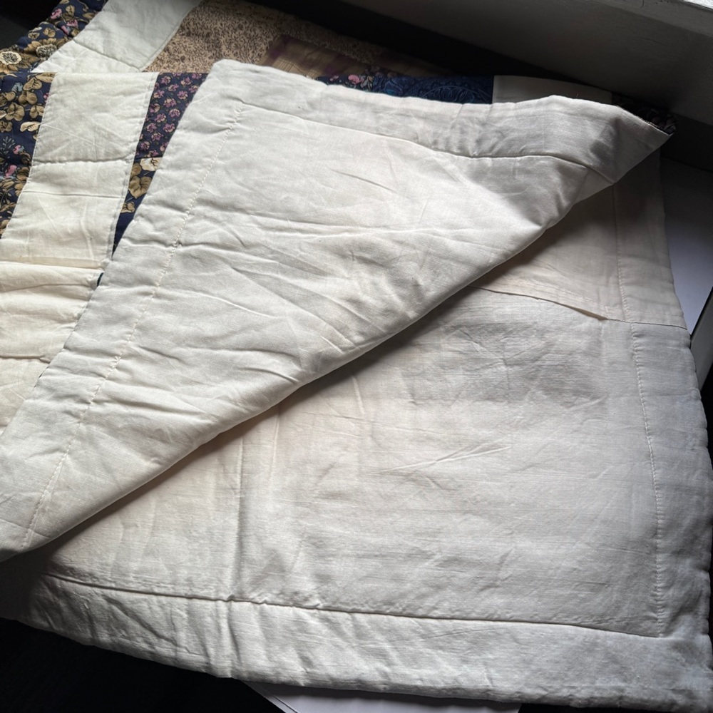 Patchwork Quilted Pillow Sham Country Cottage Floral Blue Beige pillowcase large - Picture 14 of 15